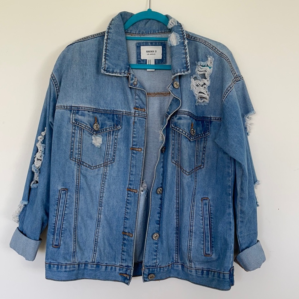 F21 distressed jean jacket